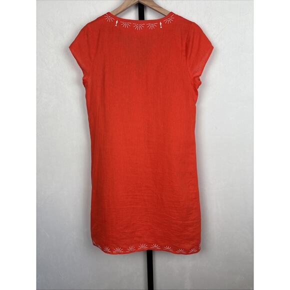 Hiho Tortola BVI Rachel Dress Women’s Small 100% Linen Orange Embroidered Beach - Picture 5 of 8